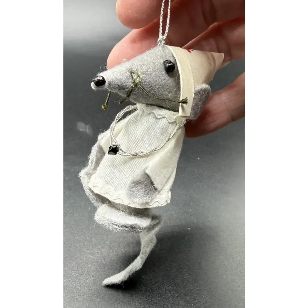 Vintage 1960’s Felt Fabric NURSE Stethoscope Mouse Christmas Tree Ornament LO18